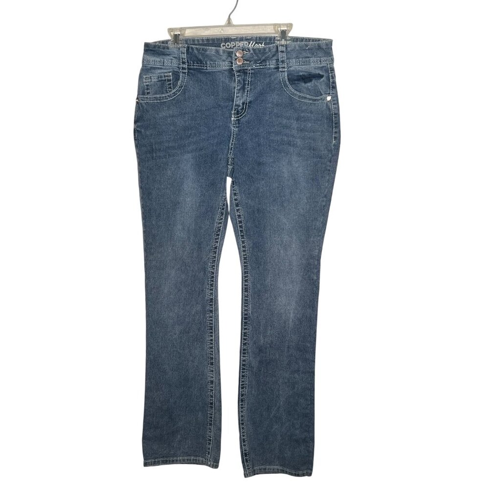 Copperflash 14WCurvy Blue Straight-Leg Jeans Embroidery Comfortable Stretch